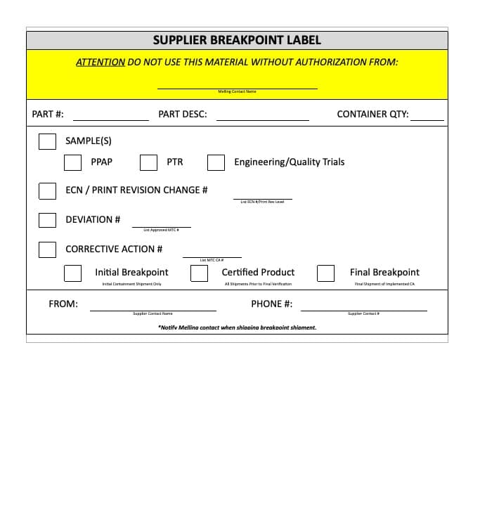Supplier Breakpoint Label